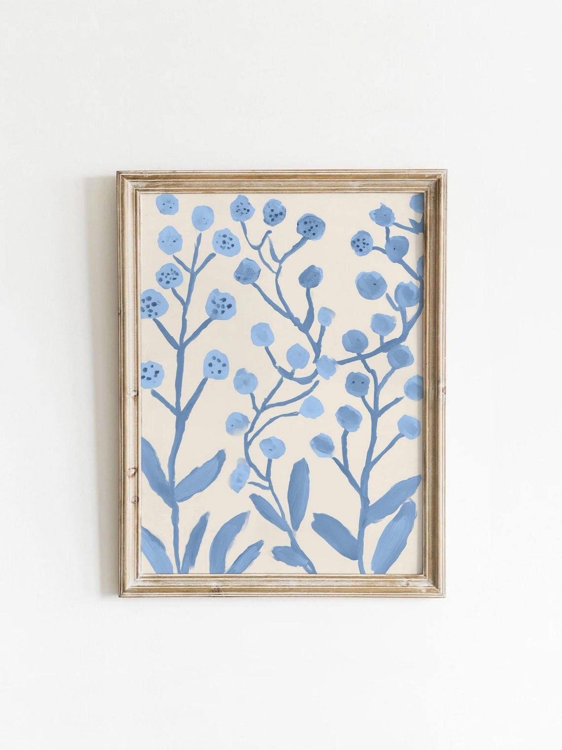 Blue Flowers Botanical Print Folk Art Style Digital Download 0075
