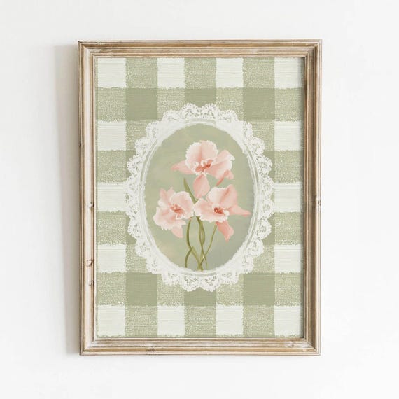 Pink Orchids Bouquet Poster, Cottagecore Nursery Decor