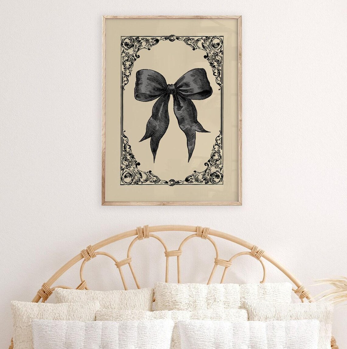 Vintage Black Bow with Ornate Frame Retro Coquette Illustration Art Poster
