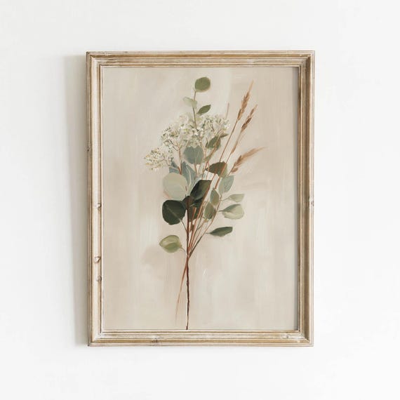 Neutral Botanical Spray Printable Beige Wall Art Minimalist Eucalyptus Decor Calming Cottage Muted Digital Download 0389
