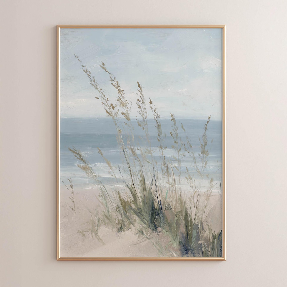 Coastal Beach Dunes With Sea Oats, Ocean Landscape Art Print