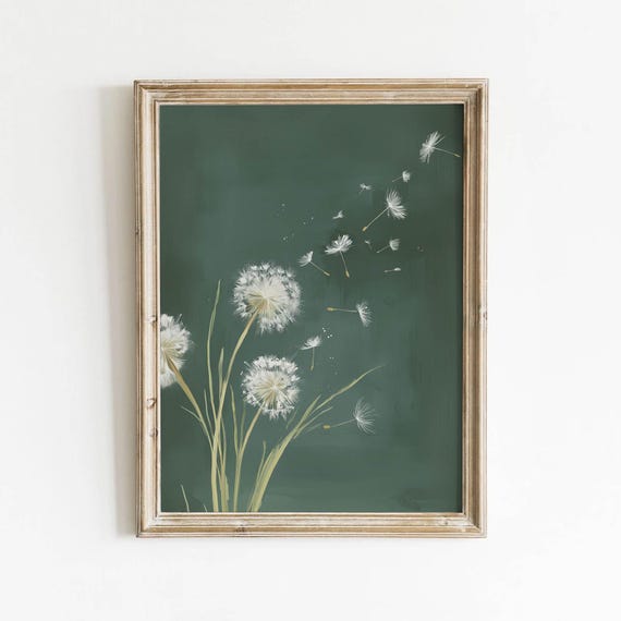 Green Dandelions Printable Spring Floral Wall Art Cottagecore Decor Minimalist Botanical Pale Download 0227