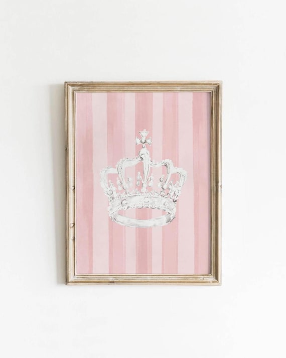 Princess Crown On Pink Stripes Girly Soft Pastel Nursery Poster