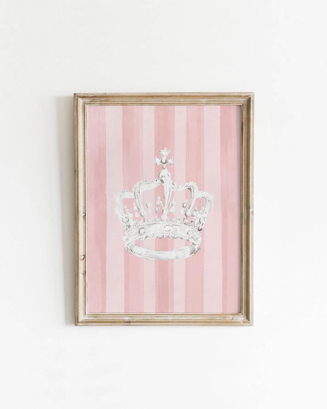 Princess Crown On Pink Stripes Girly Soft Pastel Nursery Poster
