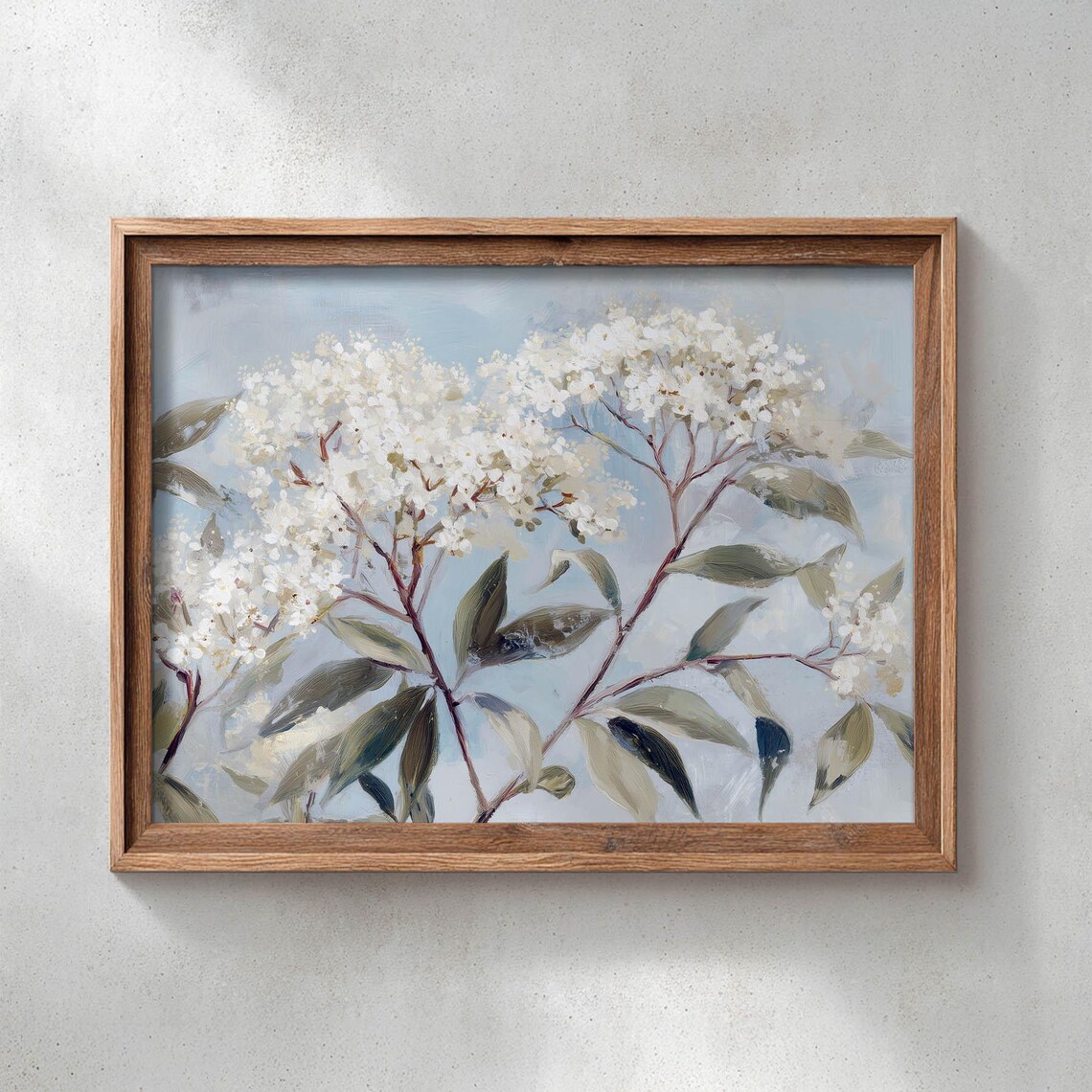 White Flowering Branches Botanical Poster, Cottage Art