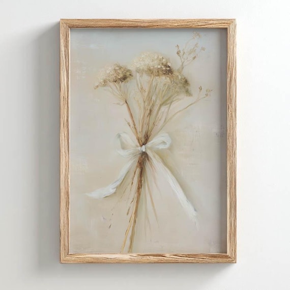Dried Wildflower Bouquet Tied With White Ribbon Cream Vintage Poster