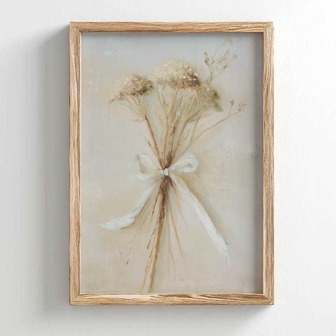 Dried Wildflower Bouquet Tied With White Ribbon Cream Vintage Poster