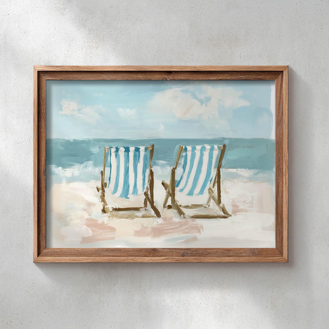 Printed Beach Chairs Coastal Poster, Nautical Summer Art