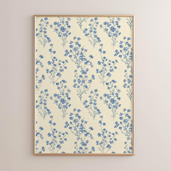 Delicate Blue Wildflower Botanical Pattern Vintage Floral Art Print