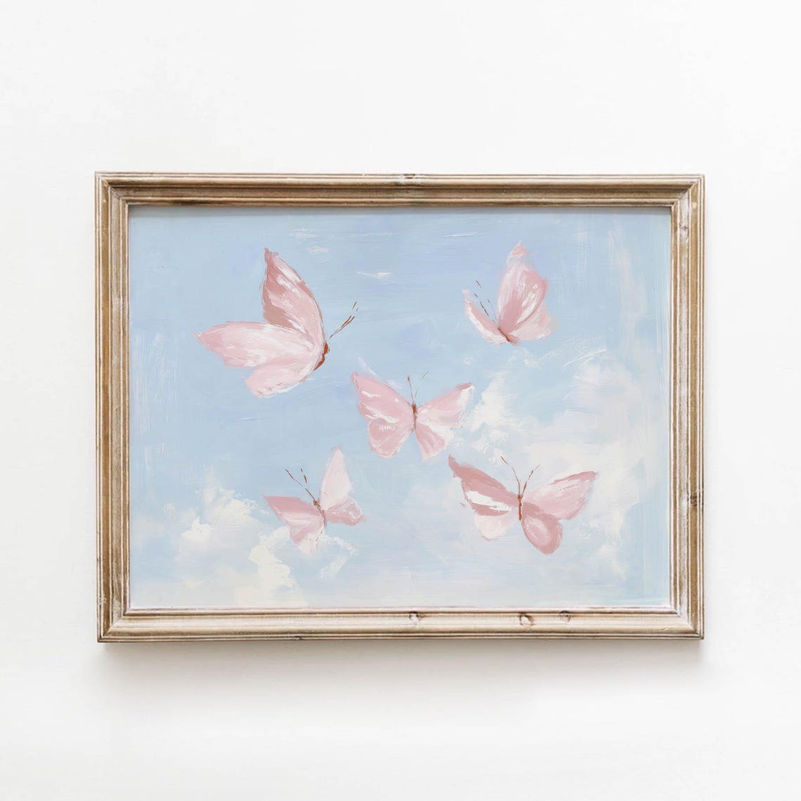 Pink Butterflies Blue Sky Poster Dreamy Romantic Butterfly Art