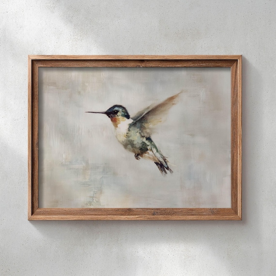 Hummingbird In Midflight Neutral Toned Soft Painterly Bird Portrait Poster