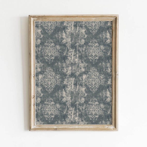 Slateblue Damask Pattern Printable Vintage Neutral Wall Art Shabby Chic Decor Rustic Farmhouse Cream Digital Download 0190