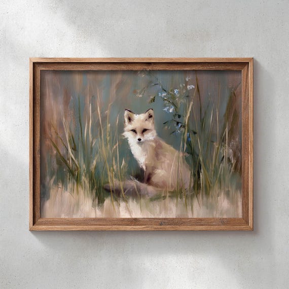 Fox In Tall Grass Poster Print, Cottagecore Decor
