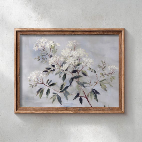 White Flowering Branches Vintage Botanical Art Print