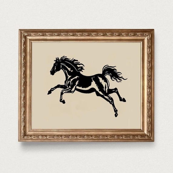 Vintage Western Horse Printable Black Retro Home Decor Preppy Dorm Room Download Rustic Wall Art Living Cowboy Aesthetic 0006eh