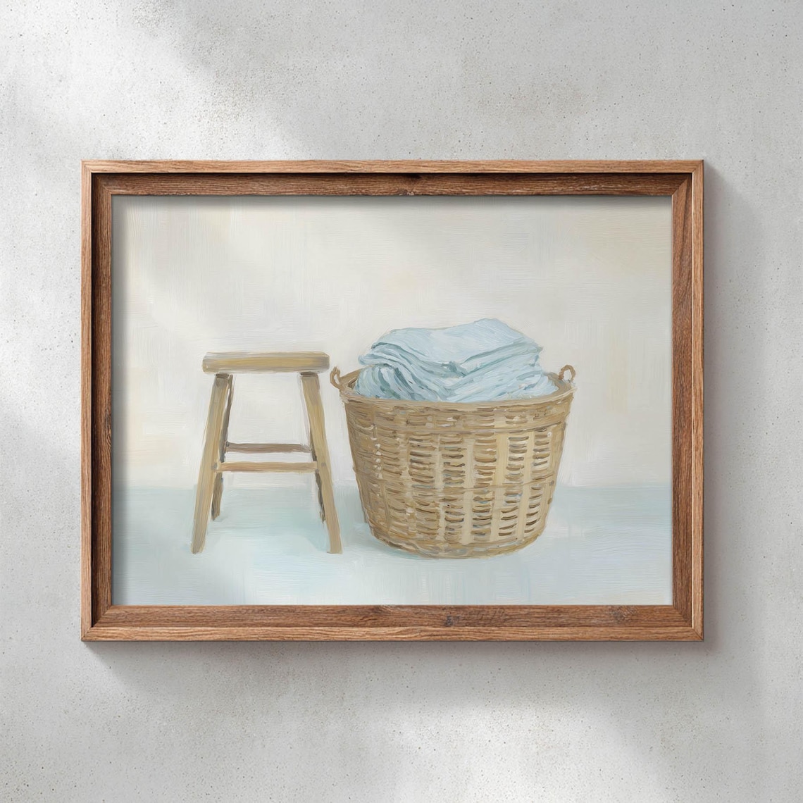 Farmhouse Woven Laundry Basket Cream Still Life Painting Poster