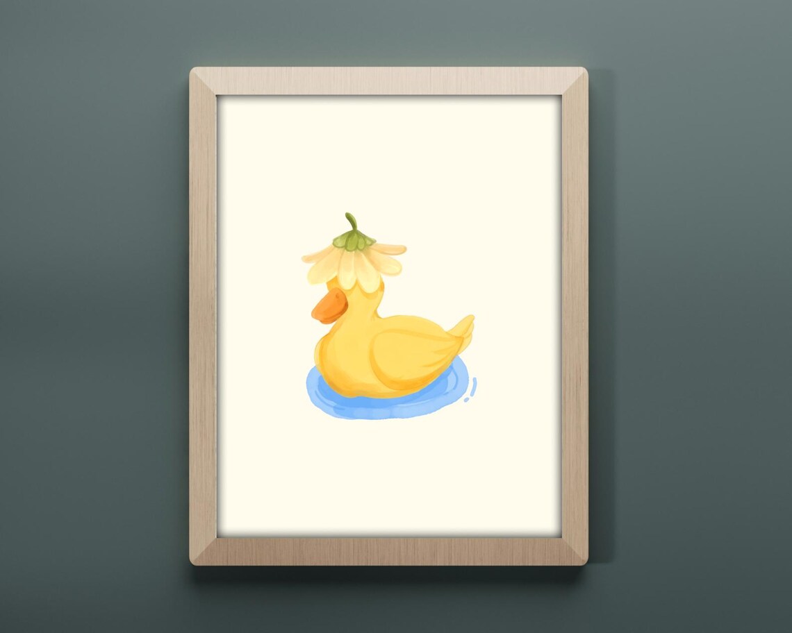 Cute Duck With Flower Hat, Playful Nursery Art - Image 2