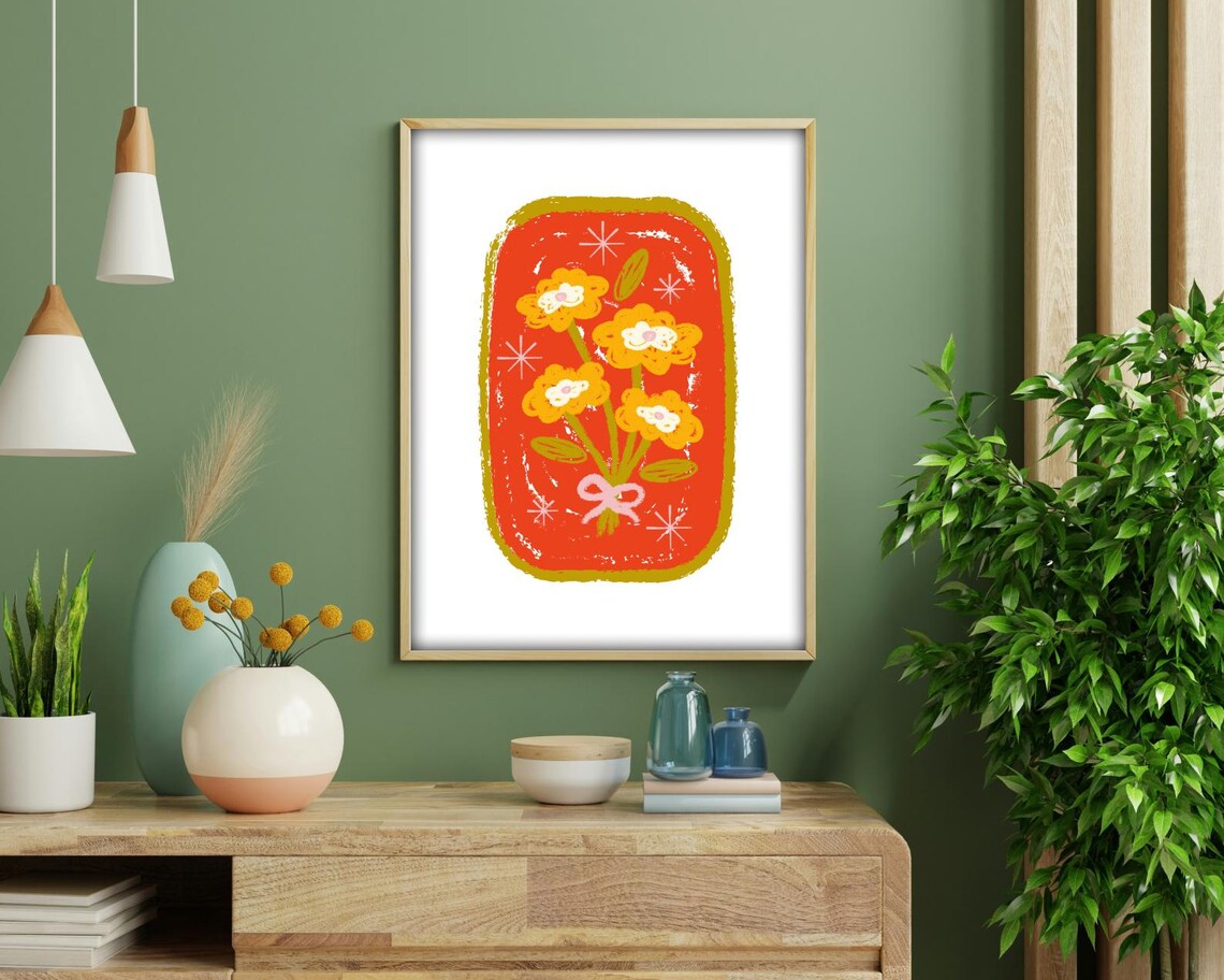 Vintage Floral Bouquet, Retro Style Art Print - Image 4