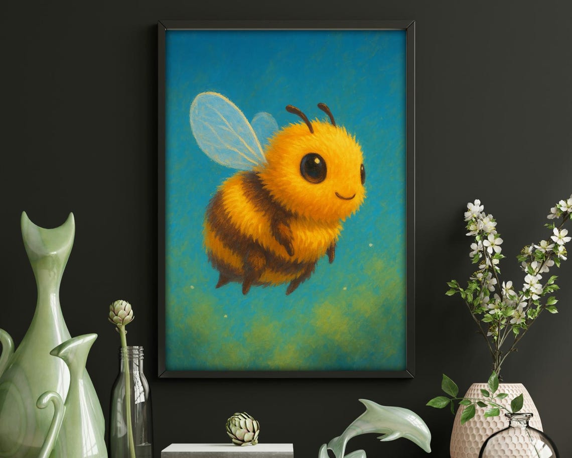 Cute Bee, Insects & Wildlife Art Print - Image 2