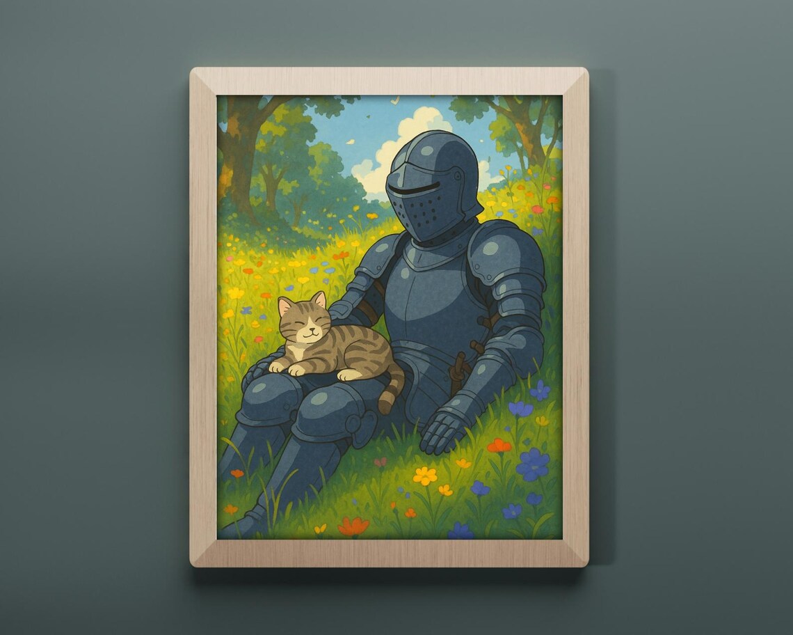 Knight & Cat in a Meadow - Painterly Fantasy Art - Image 3