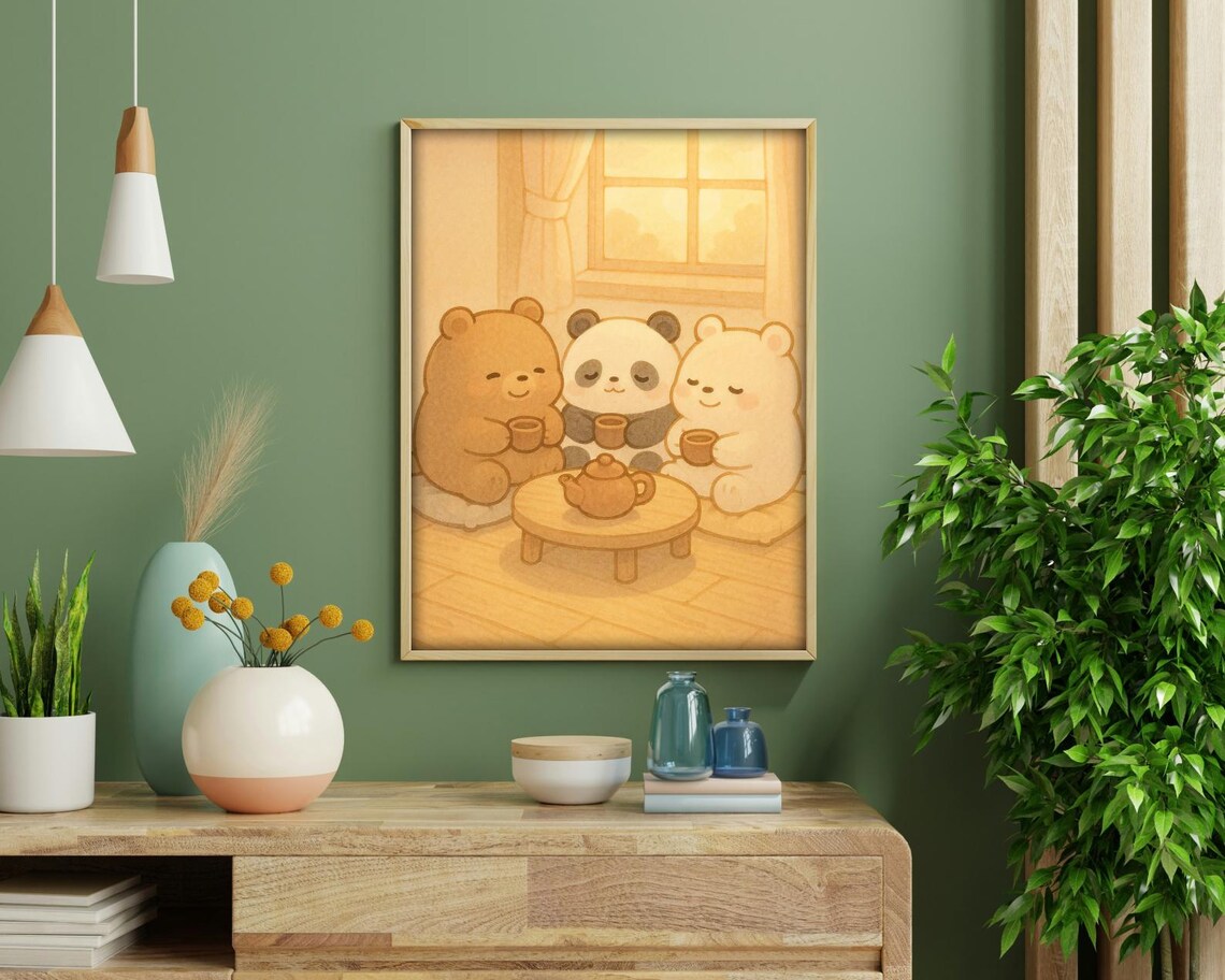 Cute Bear Tea Party, Cozy Illustration For Kids Room - Image 3