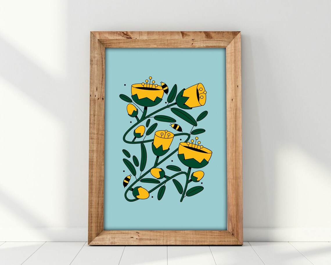 Modern Bee And Flower Line Art, Minimal Nature - Image 2