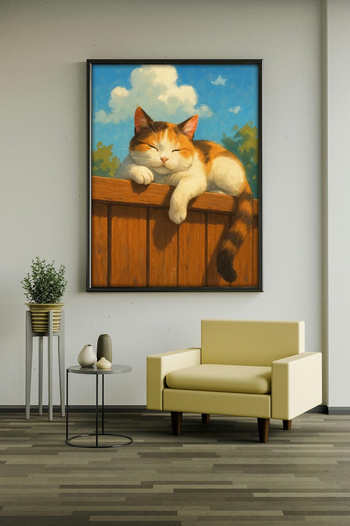 Lazy Cat Afternoon Cozy Calico On Fence Art Print - Image 3