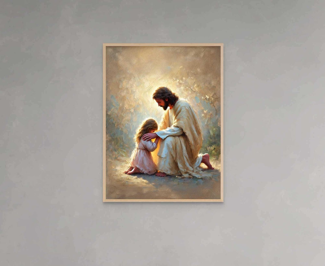 He Knows You Christian Painting Jesus With Girl Jesus Picture Lds Painting Bible Wall Art Christ With Kids Jesus Painting Jesus Png