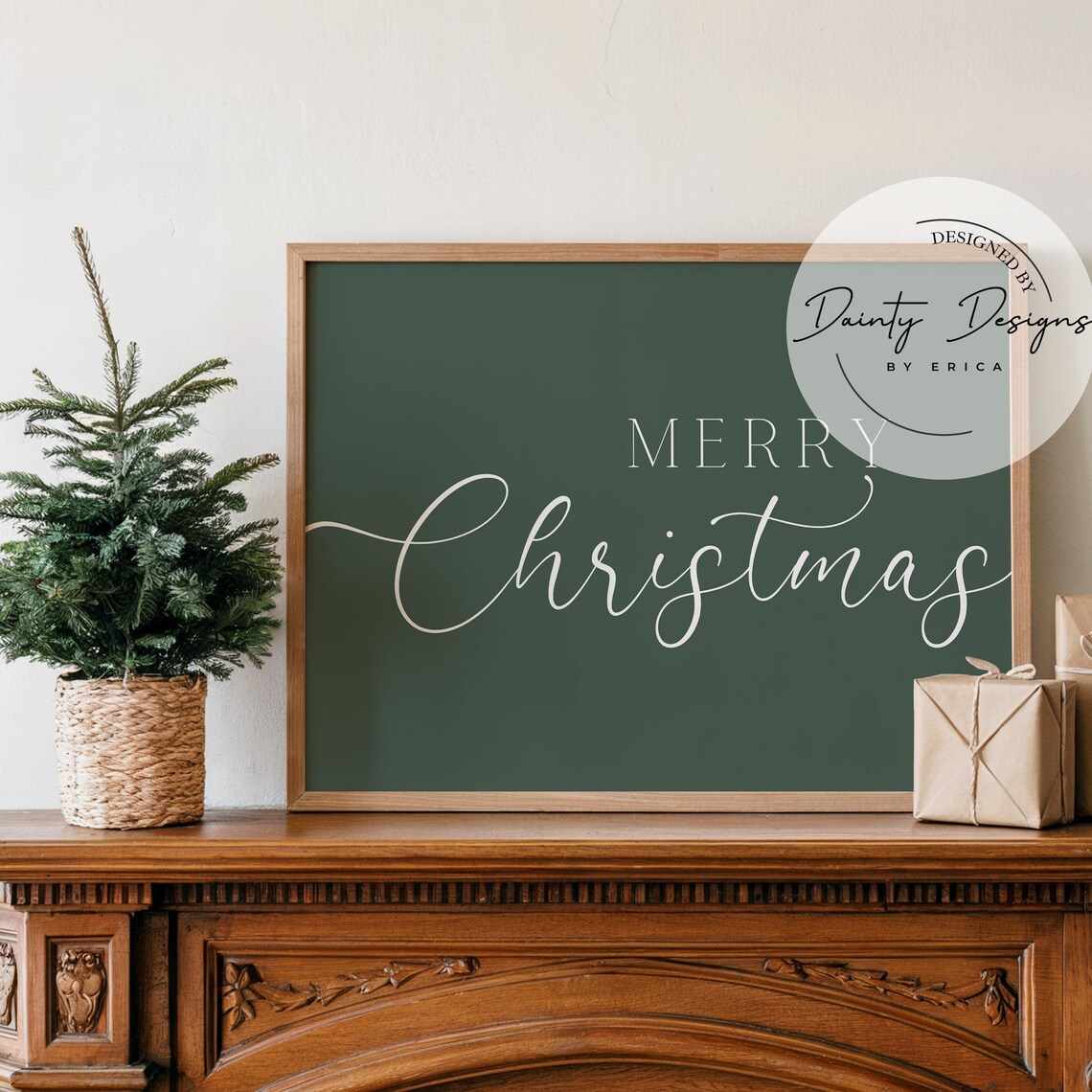 Merry Christmas Classic Typography Dark Green Beautiful Poster