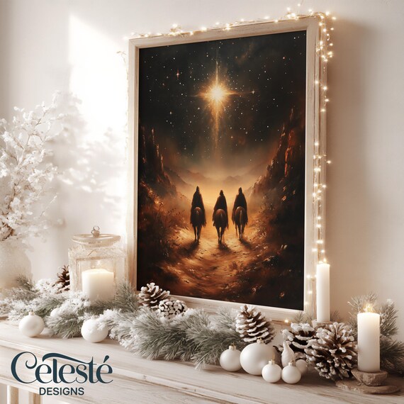 Three Wise Men Nativity Wall Art Following the Star of Bethlehem