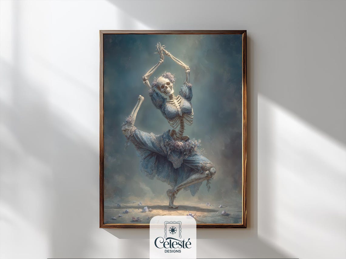 Skeleton Ballerina Art Print Gothic Halloween Decor