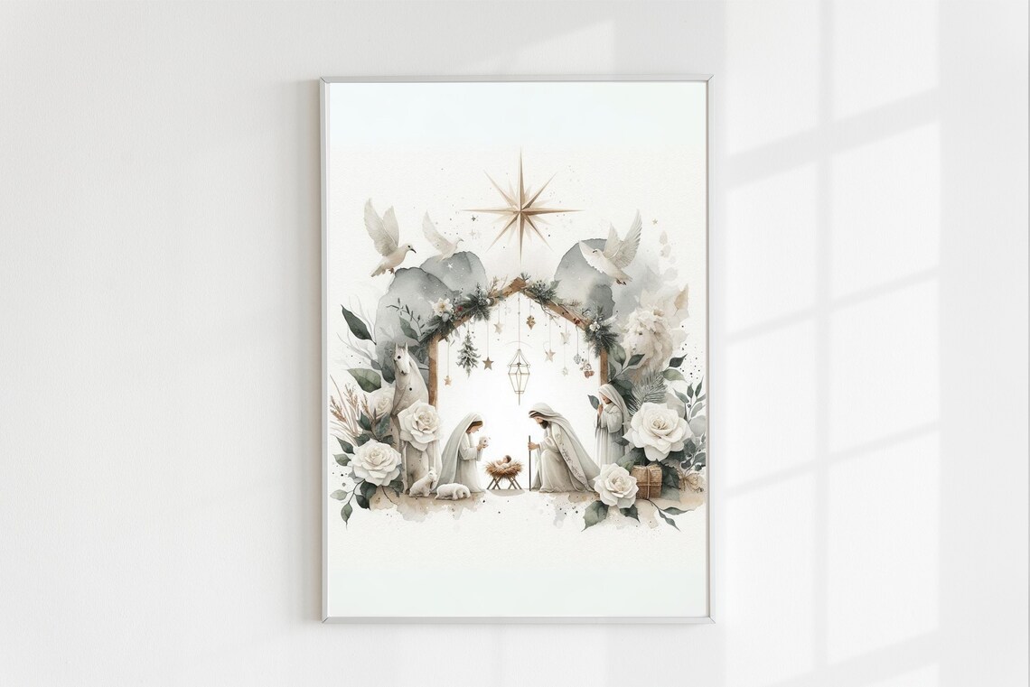 Christmas Nativity Watercolor Print, Christian Faith - Image 3