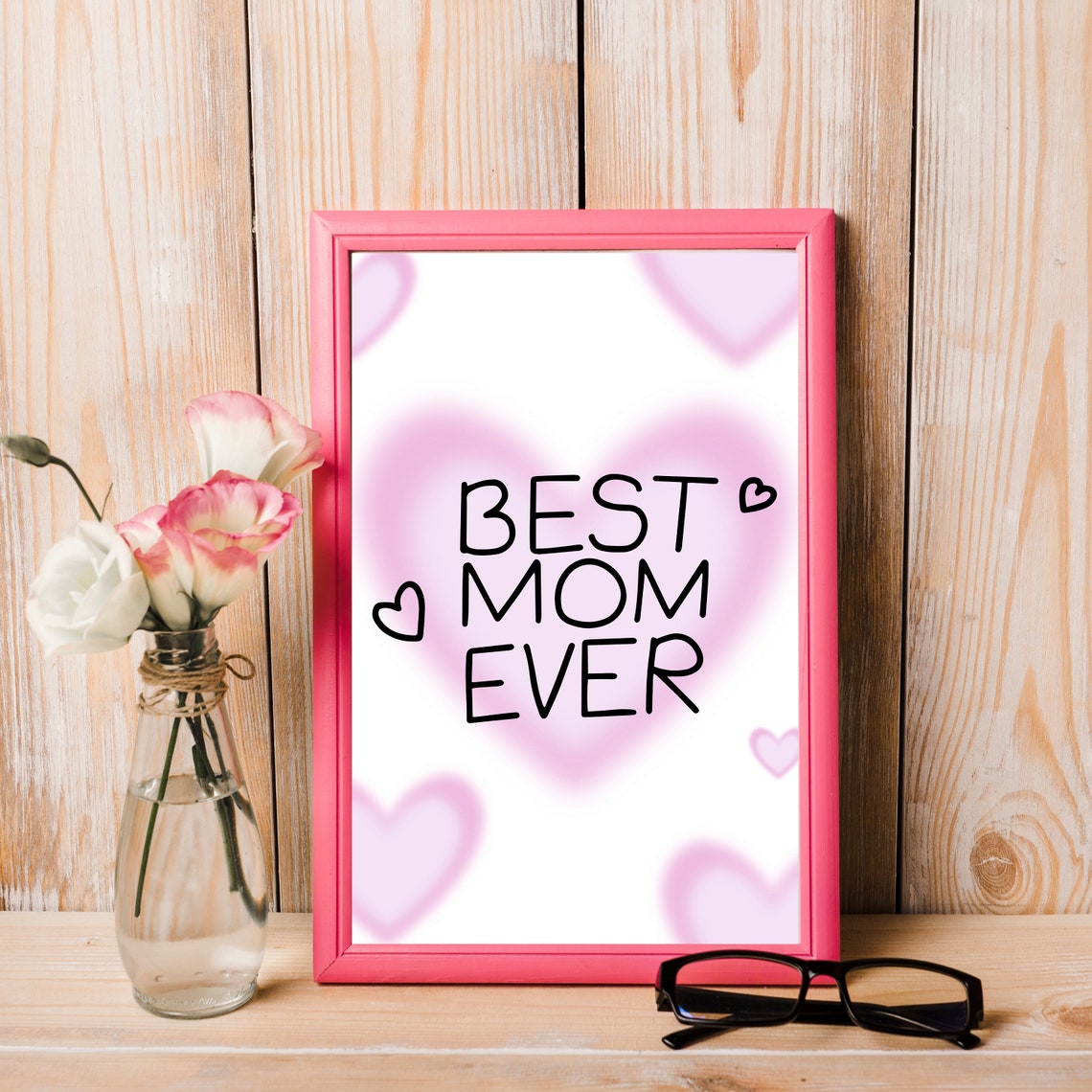 Best Mom Ever Sweet Pink Hearts Mother Day Gift Decor Poster - Image 3