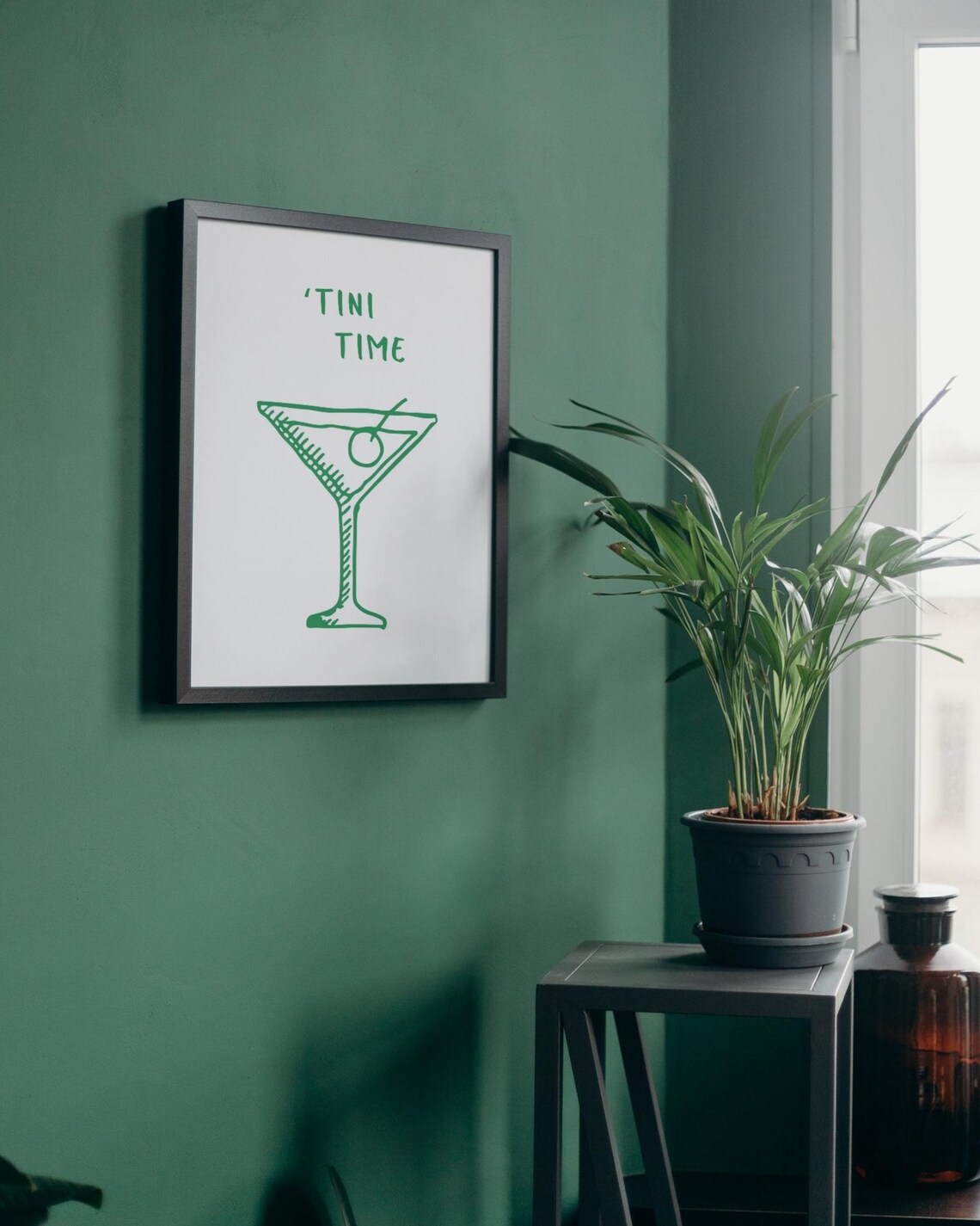 Tini Time Green Martini Glass Cocktail Sketch Bar Cart Poster - Image 3