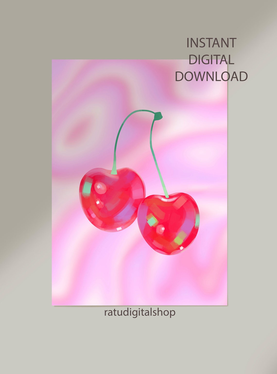 Pink Y2K Glossy Cherry Duo Cute Fruit Illustration Dorm Room Poster - Image 2