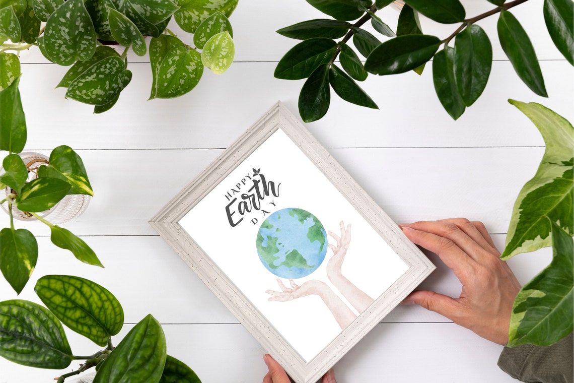 Happy Earth Day Globe in Hands Watercolor Planet Decor Poster - Image 3