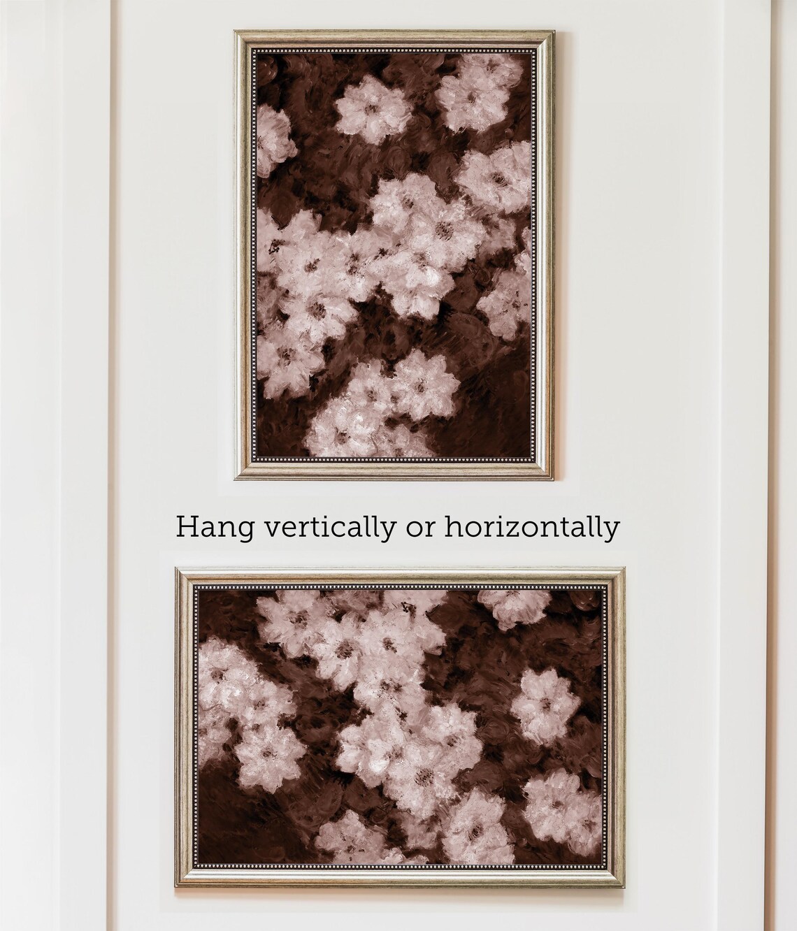 Sepia Floral Oil Painting White Blossoms Vintage Botanical Wall Art - Image 2