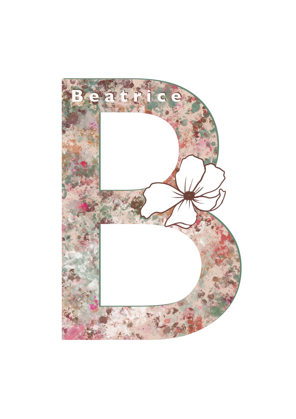 Letter B Cosmos Floral Poster with Name Beatrice for Nursery Room - Image 2