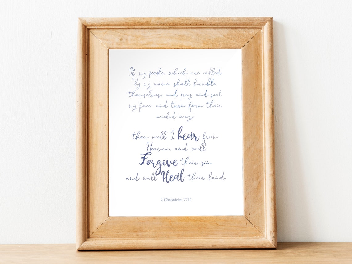 2 Chronicles 7:14 If My People Blue Script Christian Prayer Wall Art - Image 2