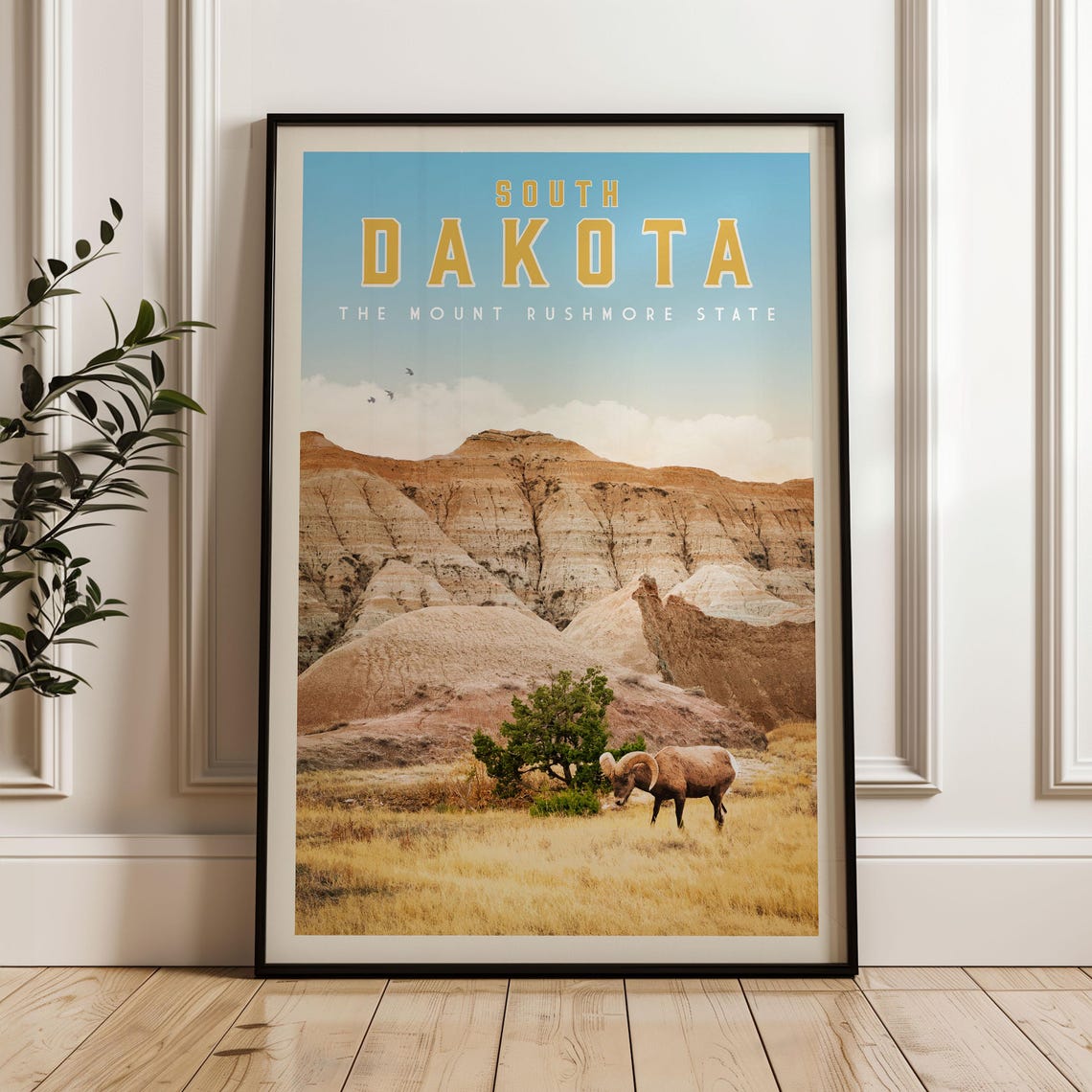 South Dakota Vintage Mount Rushmore State Badlands Travel Poster