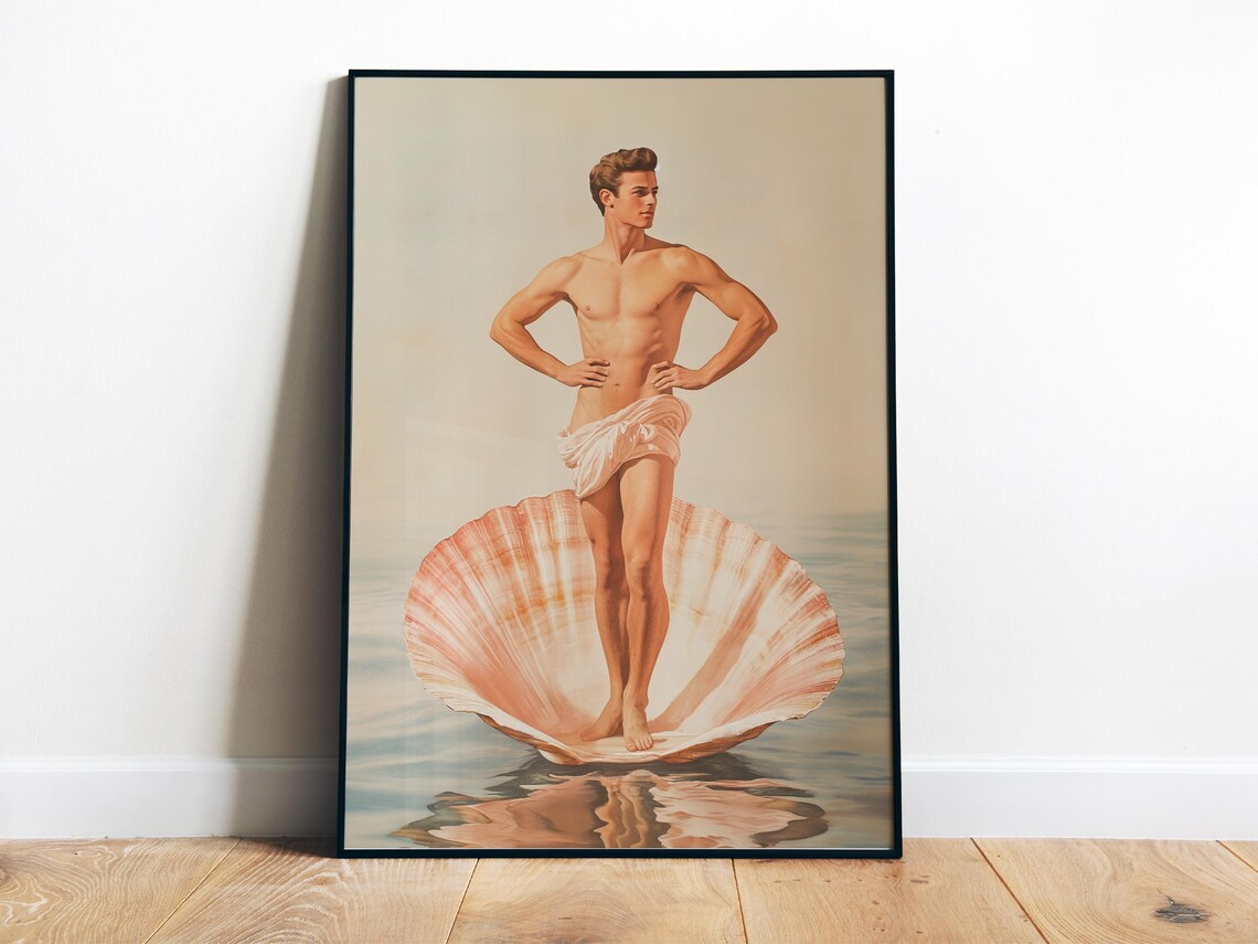 Retro Handsome Man Bathroom Art Print, Venus Decor