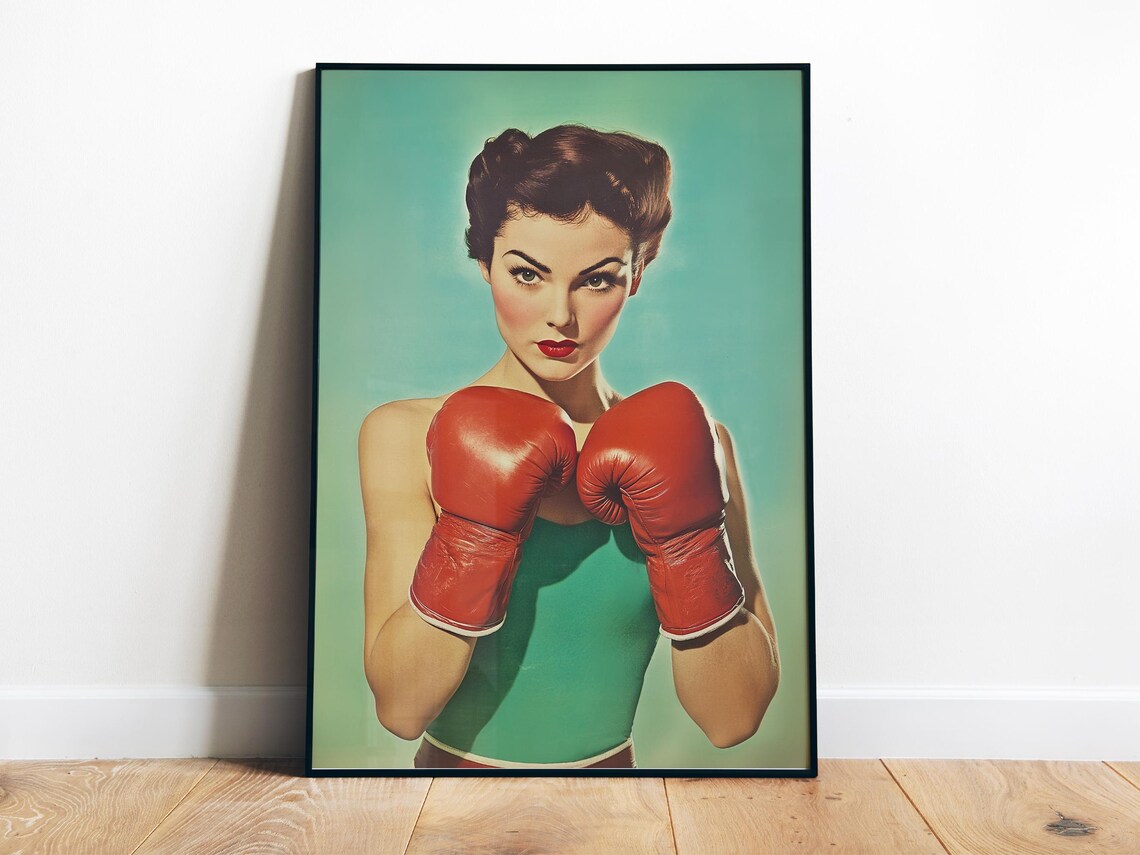 Female Boxer Retro Art Print, Gym Wall Decor