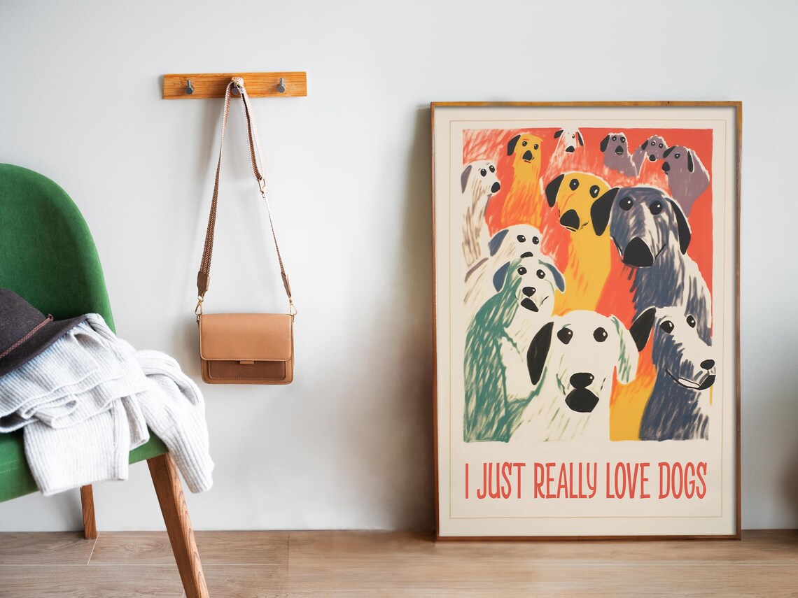 I Love Dogs Funny Dog Wall Art, Naive Style - Image 5
