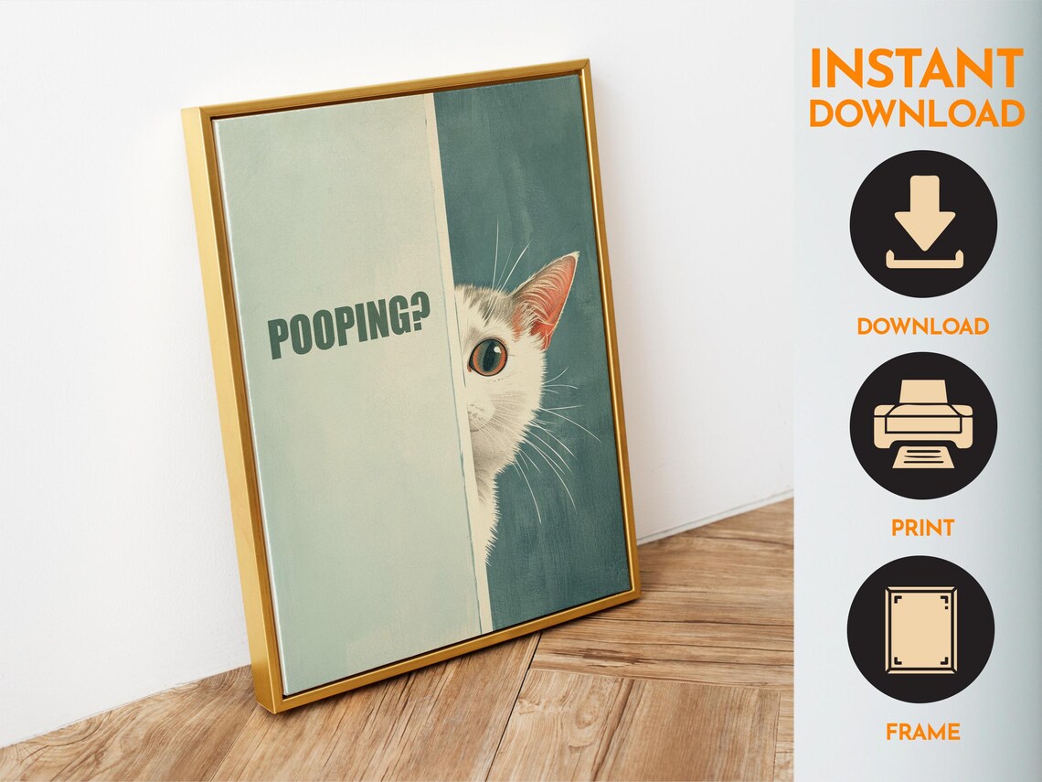 Are You Pooping? Cat Bathroom Art Print, Minimalist - Image 6