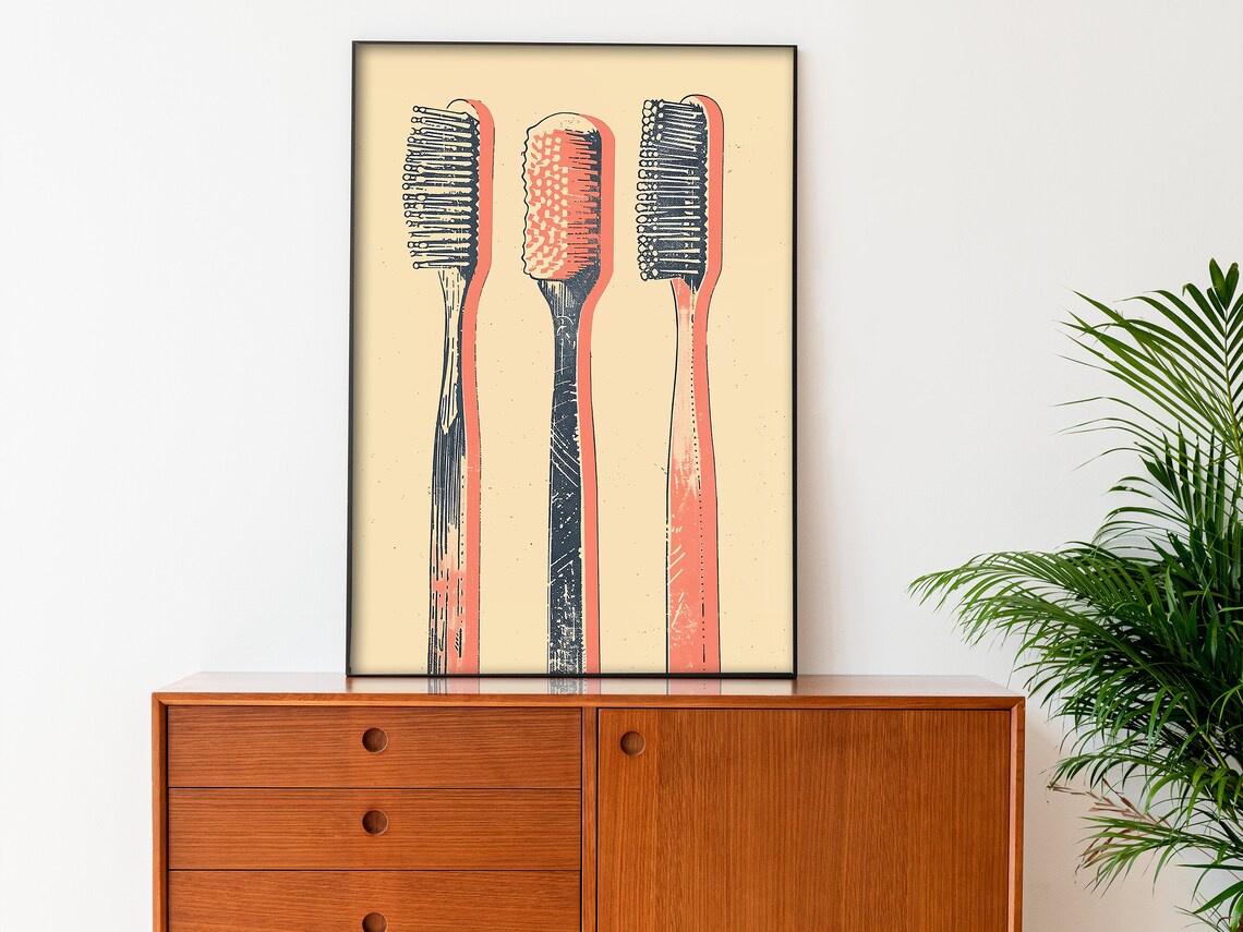 Toothbrush Retro Bathroom Art Print, Toilet Poster - Image 3