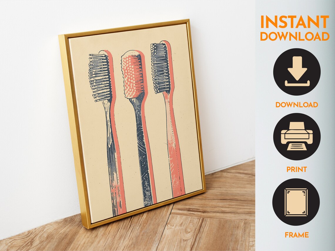 Toothbrush Retro Bathroom Art Print, Toilet Poster - Image 6