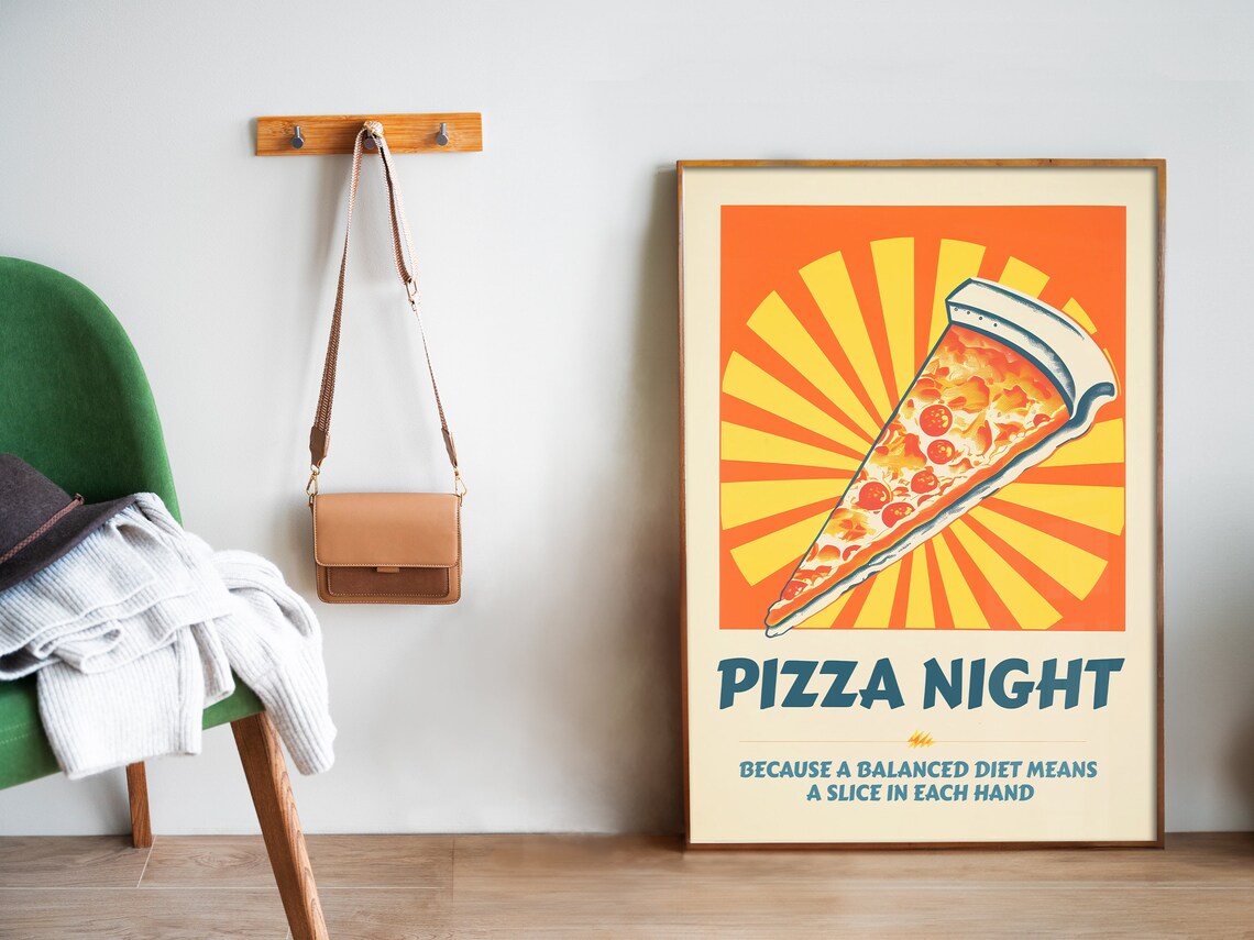 Retro Pizza Night Art Print, 70s Style Kitchen Decor - Image 5