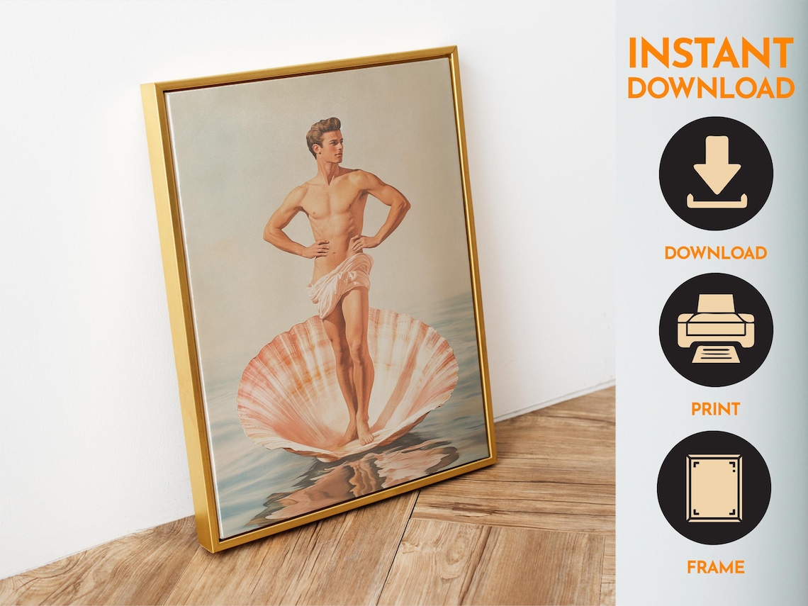 Retro Handsome Man Bathroom Art Print, Venus Decor - Image 6