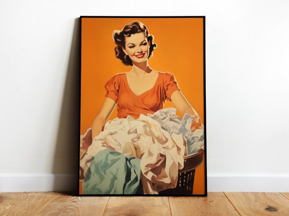 Laundry Wall Art Retro Housewife Art Vintage 50s Print Laundry Day Art Print Retro Bathroom Wall Art Funny Laundry Print Utility Room Art