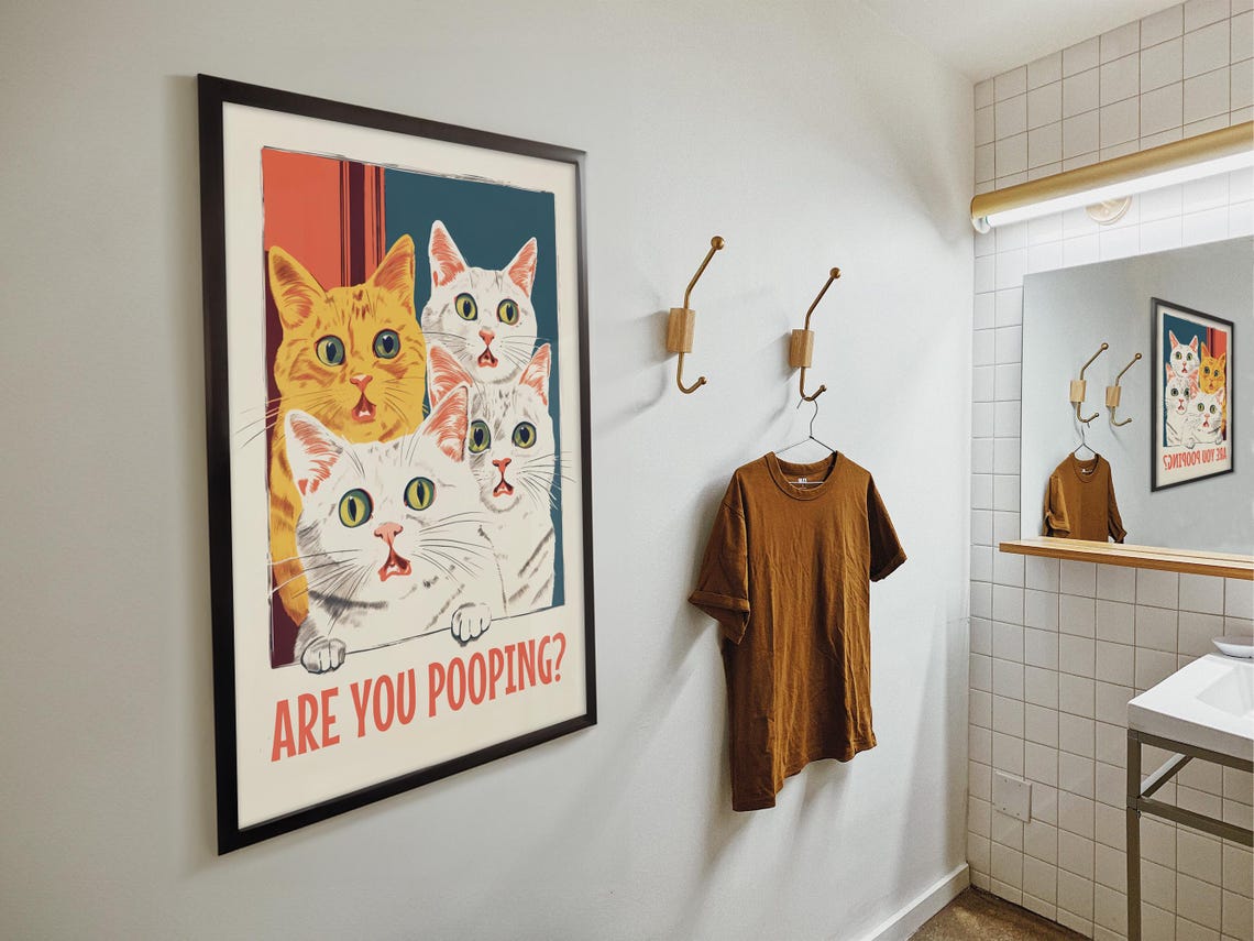 Are You Pooping Surprised Cats Peeking Funny Bathroom Poster - Image 4